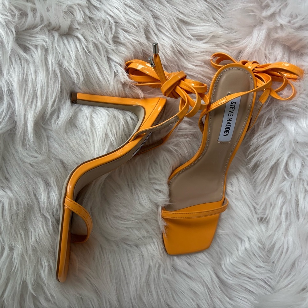 Steve Madden Bold Orange Strappy Heels - Picture 2 of 6